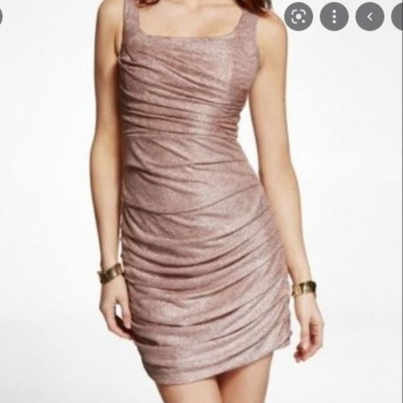Express Pink Shimmery Rouched Bodycon Party Dress - Picture 3 of 14